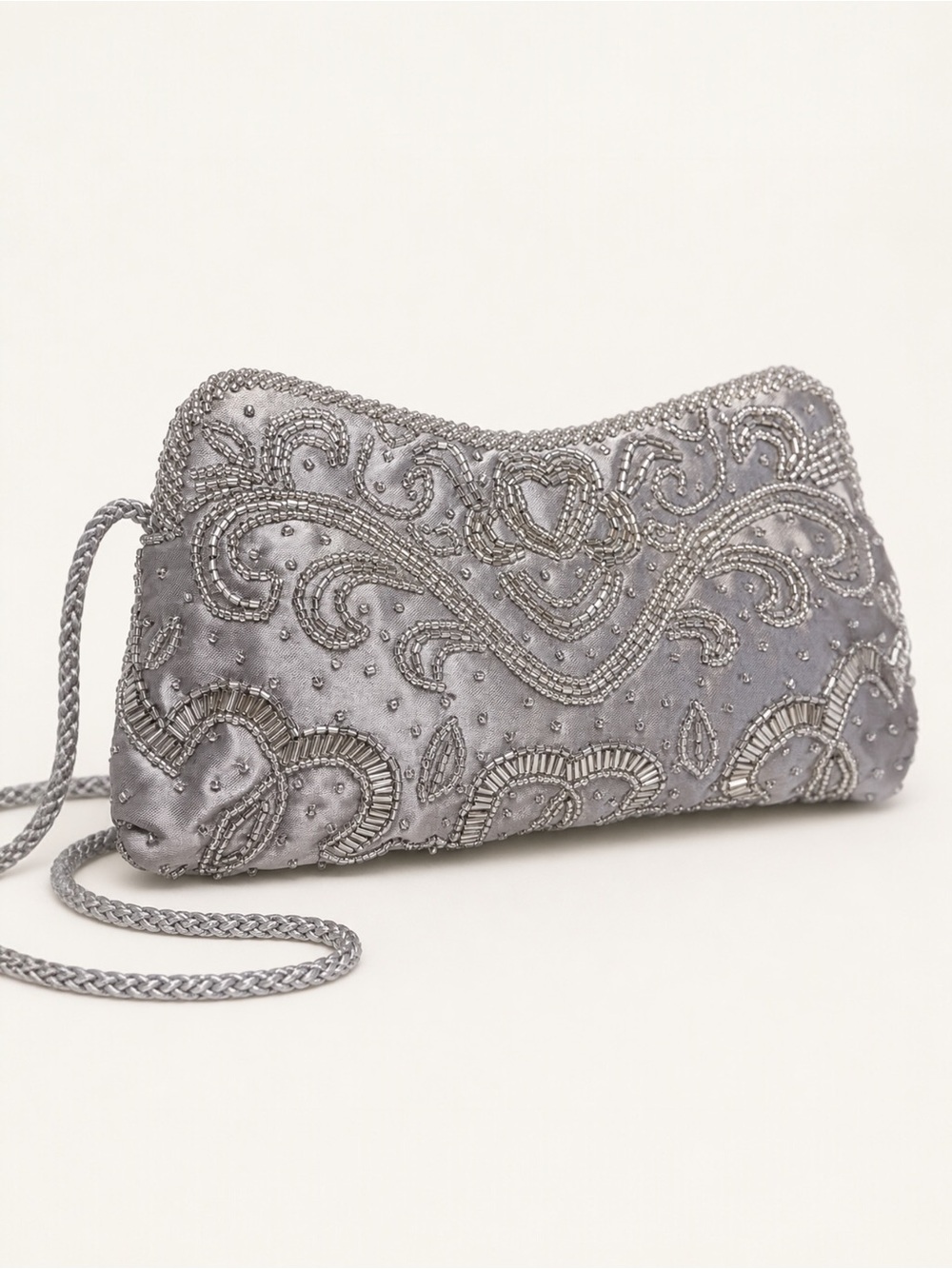 NWT Vintage Preston & York Silver Beaded Y2K Prom Evening Bag Clutch 2005